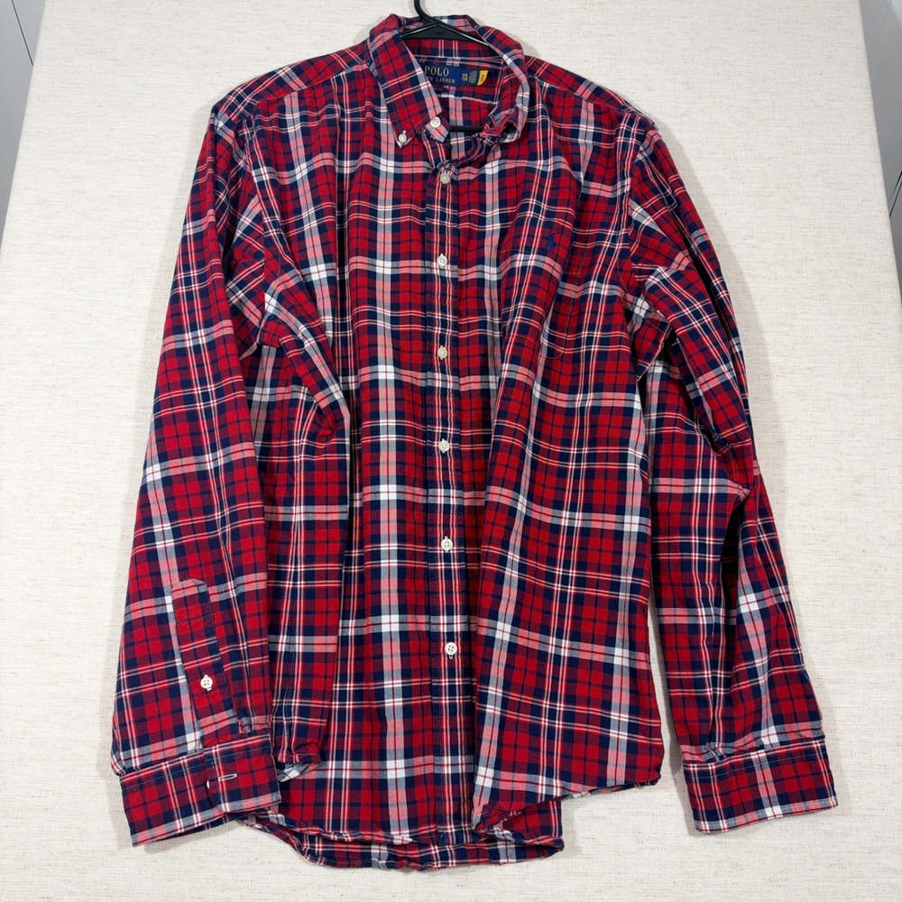 Polo Ralph Lauren Button Down Mens XXL Red Plaid Classic Fit Long Sleeve Shirt